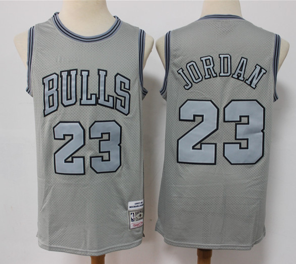 Men's Chicago Bulls #23 Michael Jordan Grey Throwback Stitched Basketball Jersey Men's Chicago Bulls #23 Michael Jordan Grey Throwback Stitched Basketball Jersey